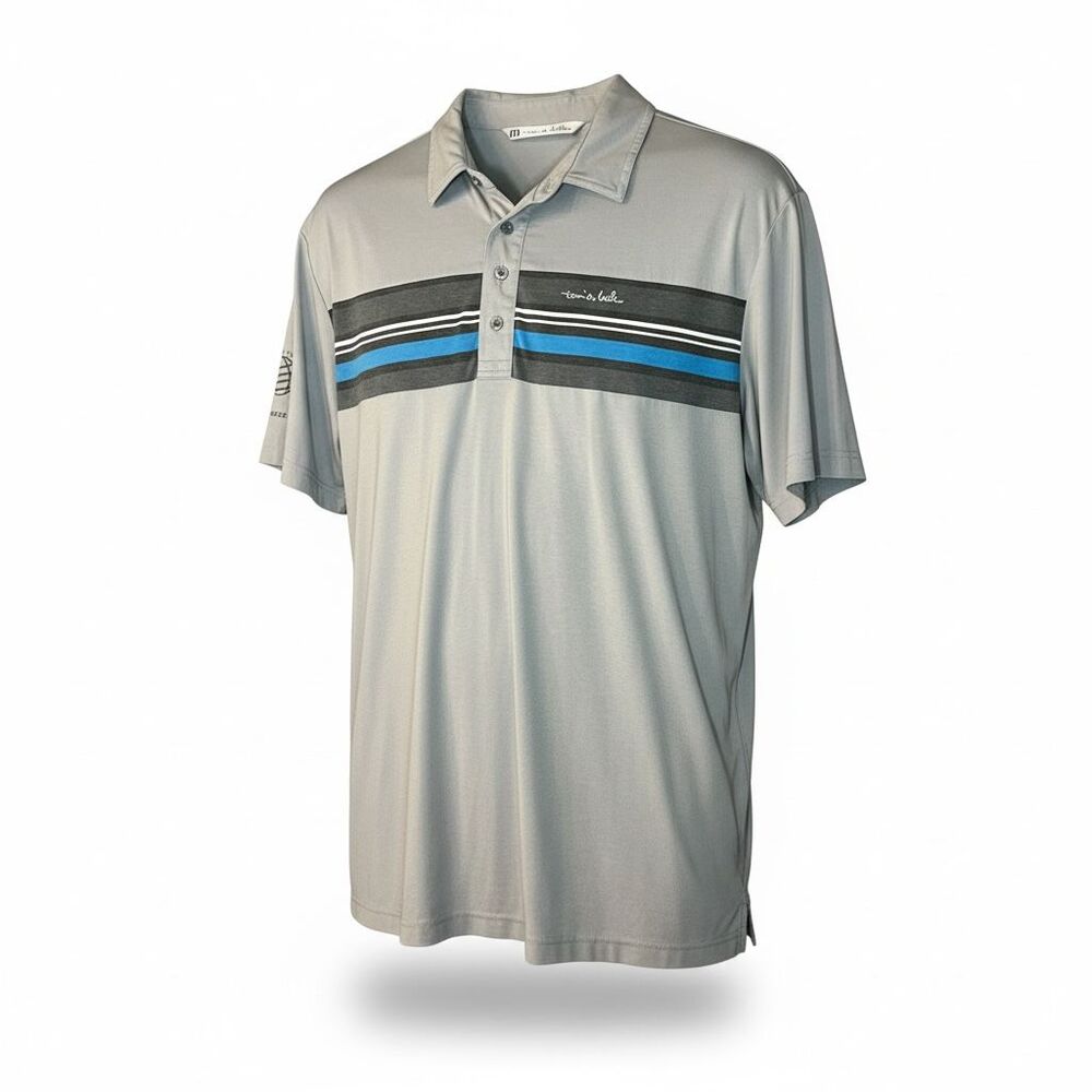 Travis Matthews Gray Blue Stripe Polo Shirt World Golf Championships Mens XL